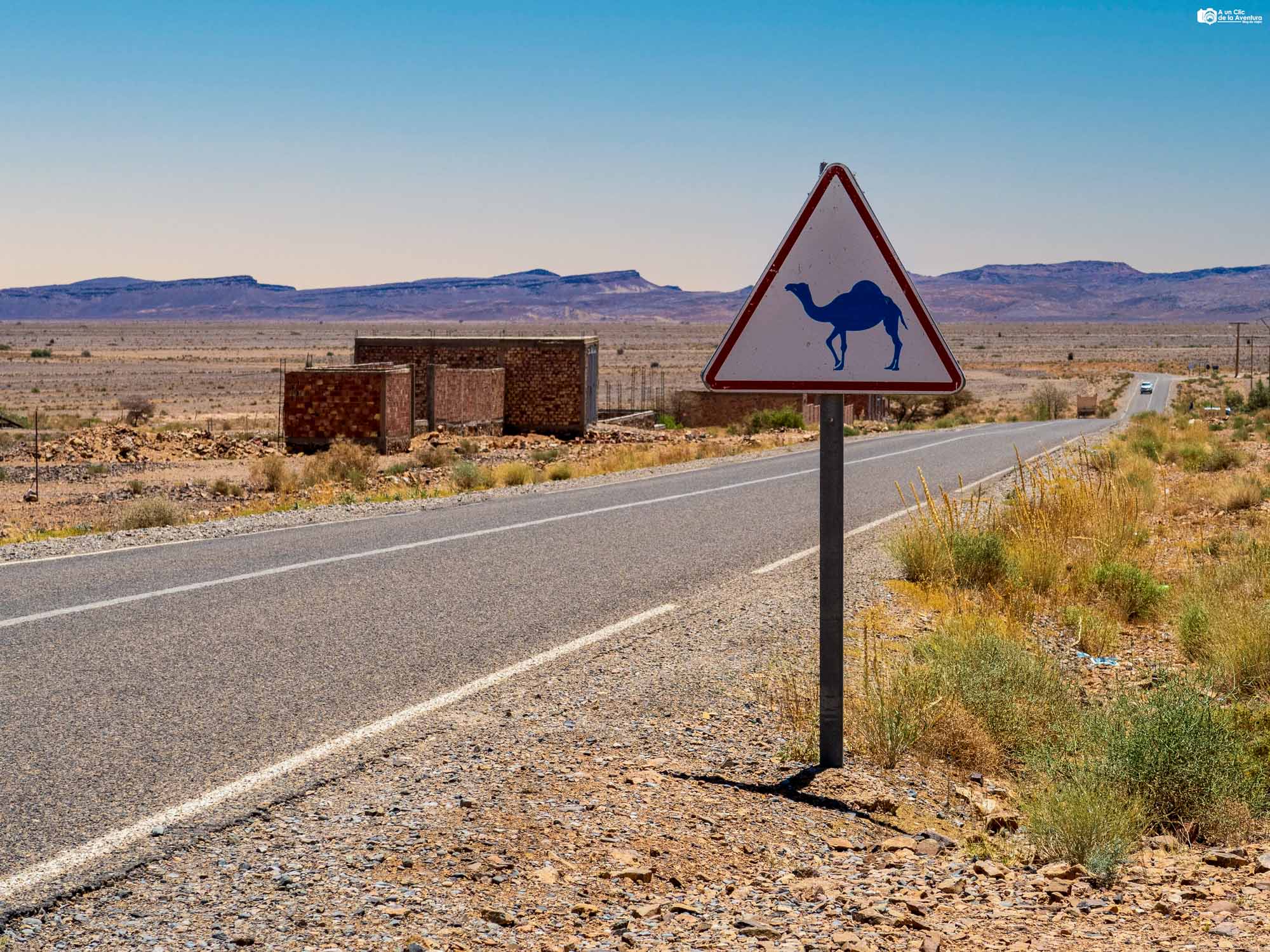 Curiosa señal de una carretera marroquí, Marruecos en coche
